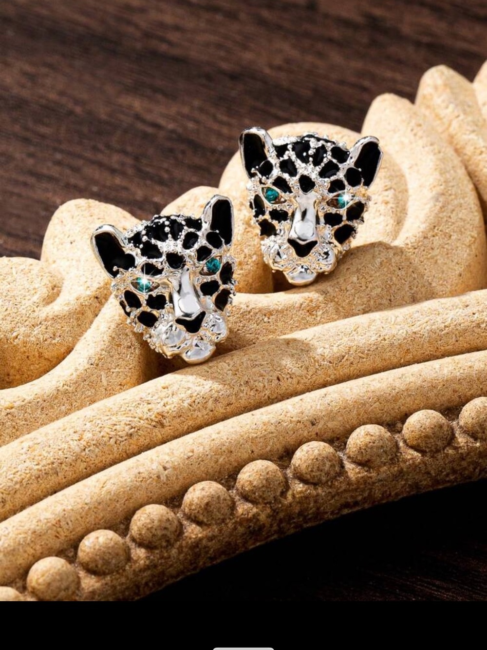 Black and Silver Leopard Earrings, Cat Earrings, Cheetah Earrings, Leopard Studs